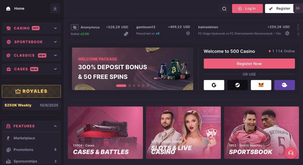 500 casino homepage