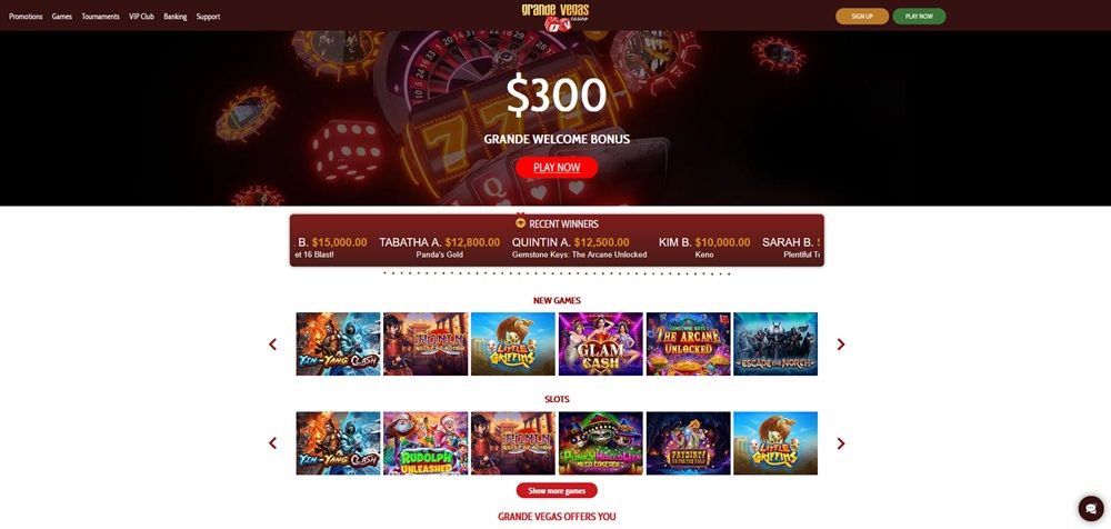 Grande Vegas casino homepage